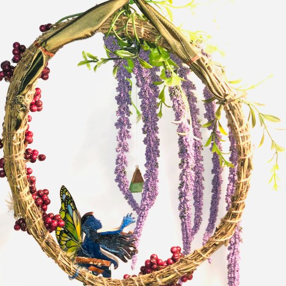 Magical Fairy Wreath with Agate, Bamboo, Polymer Clay, New, Handmade by Me! - Picture 4 of 5